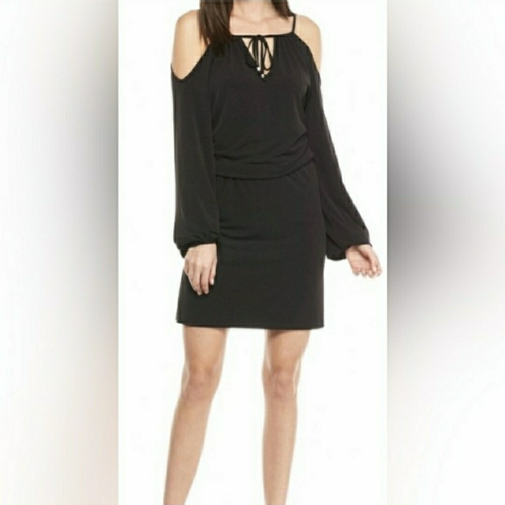 MICHAEL Michael Kors Black Cold-Shoulder Blouson Dress.  Size: Medium